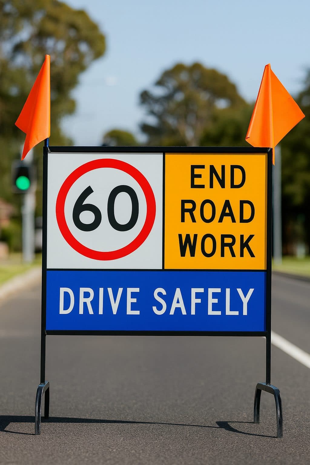 Roadwork speed and drive safely signs