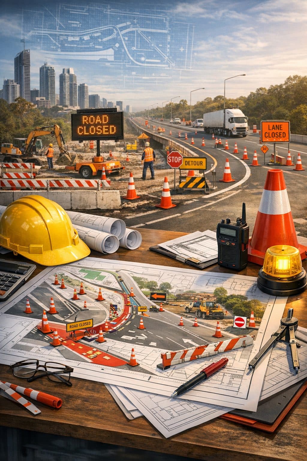 Traffic guidance scheme being drafted on a laptop