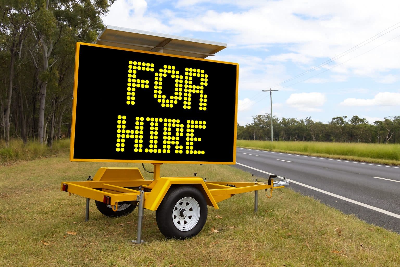 Trailer-mounted VMS board displaying a message